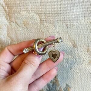 Dangling Heart Bar Pin Brooch